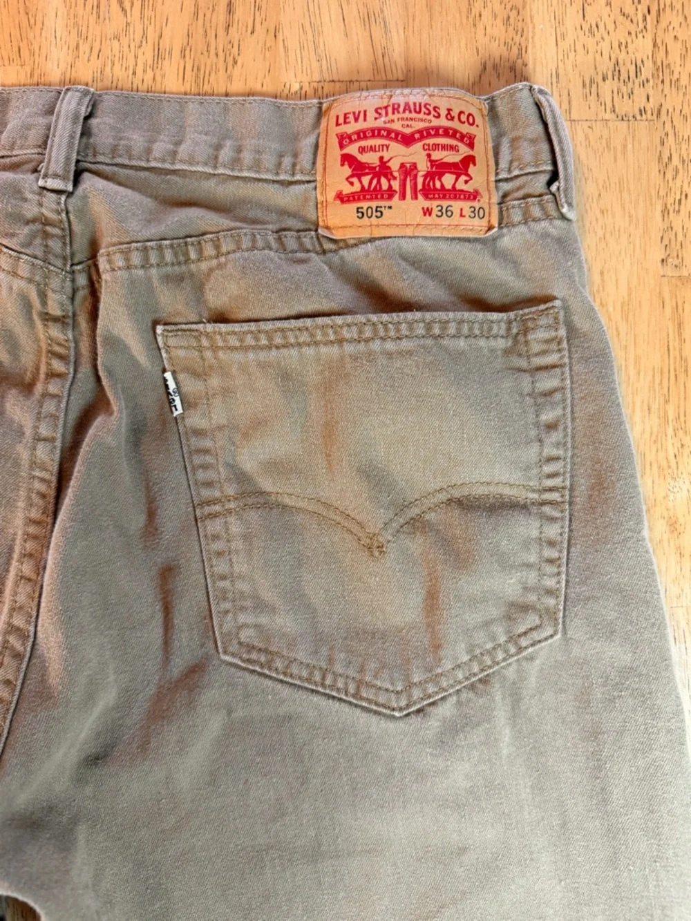 Levis 505 Mens Jeans 36x30 Regular Fit Straight Leg Jeans Coyote Brown